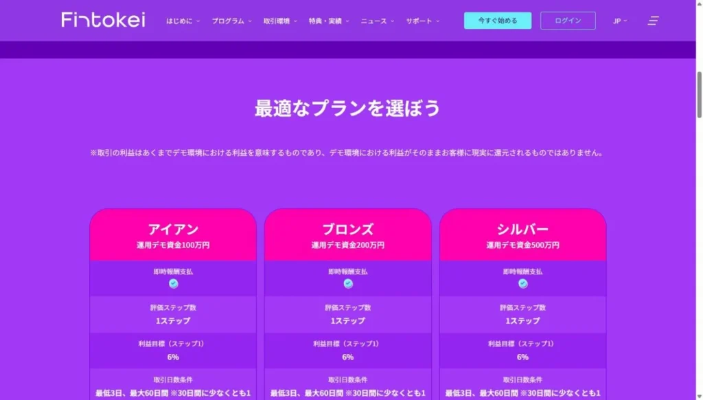 速攻プロプランの公式プラン表(アイアン・ブロンズ・シルバーなど)。評価ステップは1ステップ